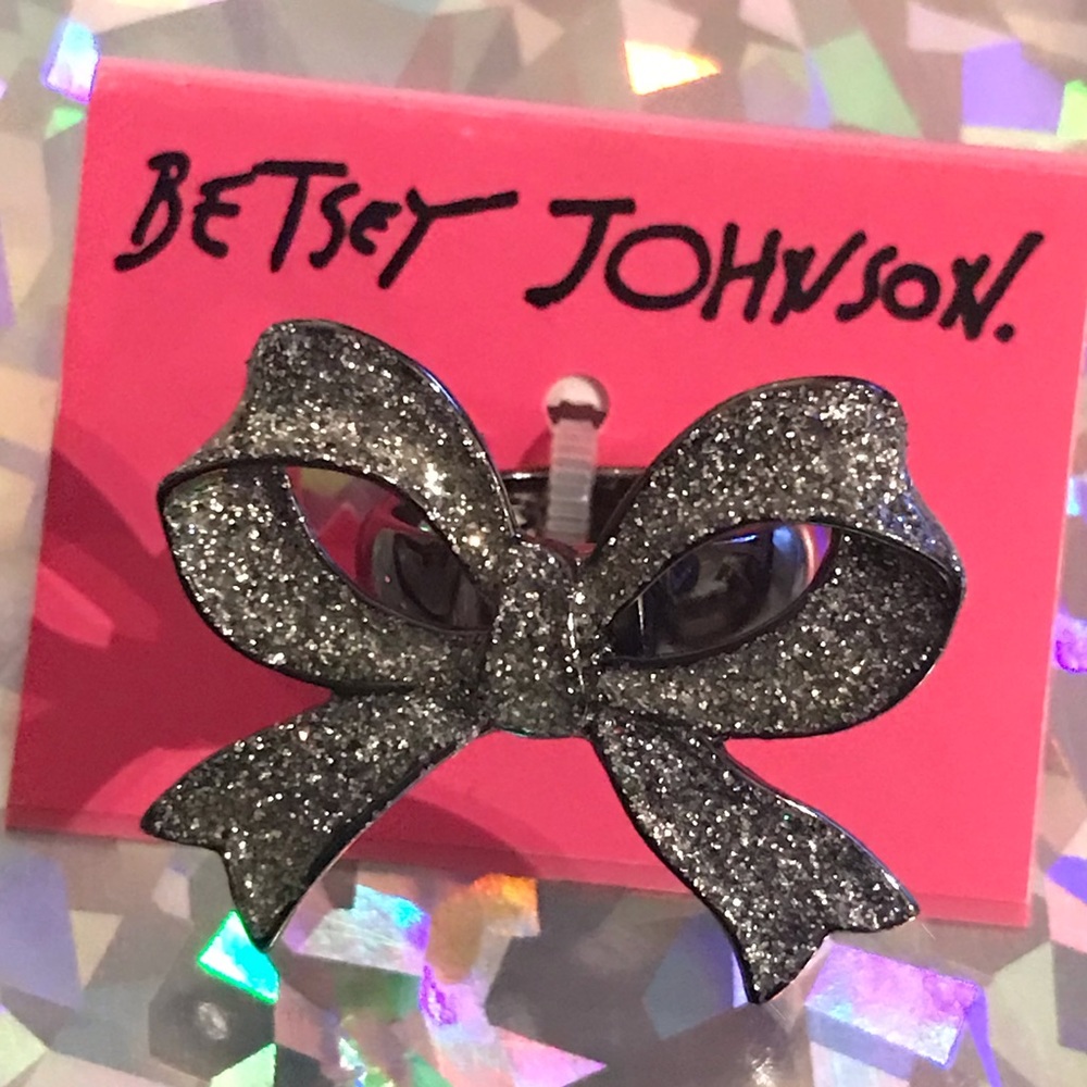 Betsey Johnson silver glitter ring vintage bow tea party girl Lolita kawaii nwt